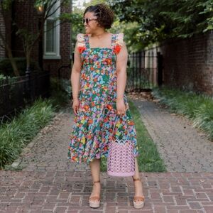 J. Crew Confetti Floral Midi Tassle Dress Womens Small